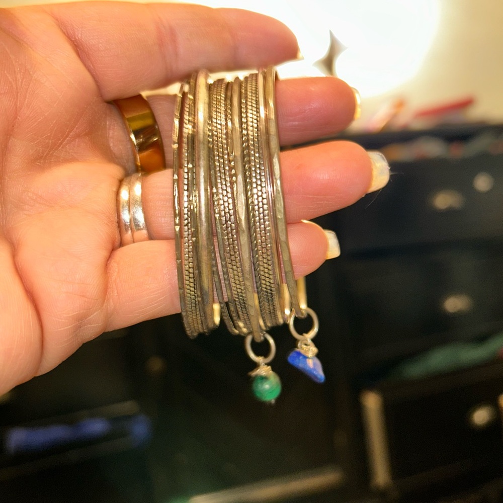 Elegant Silver Bangle Set with Charms